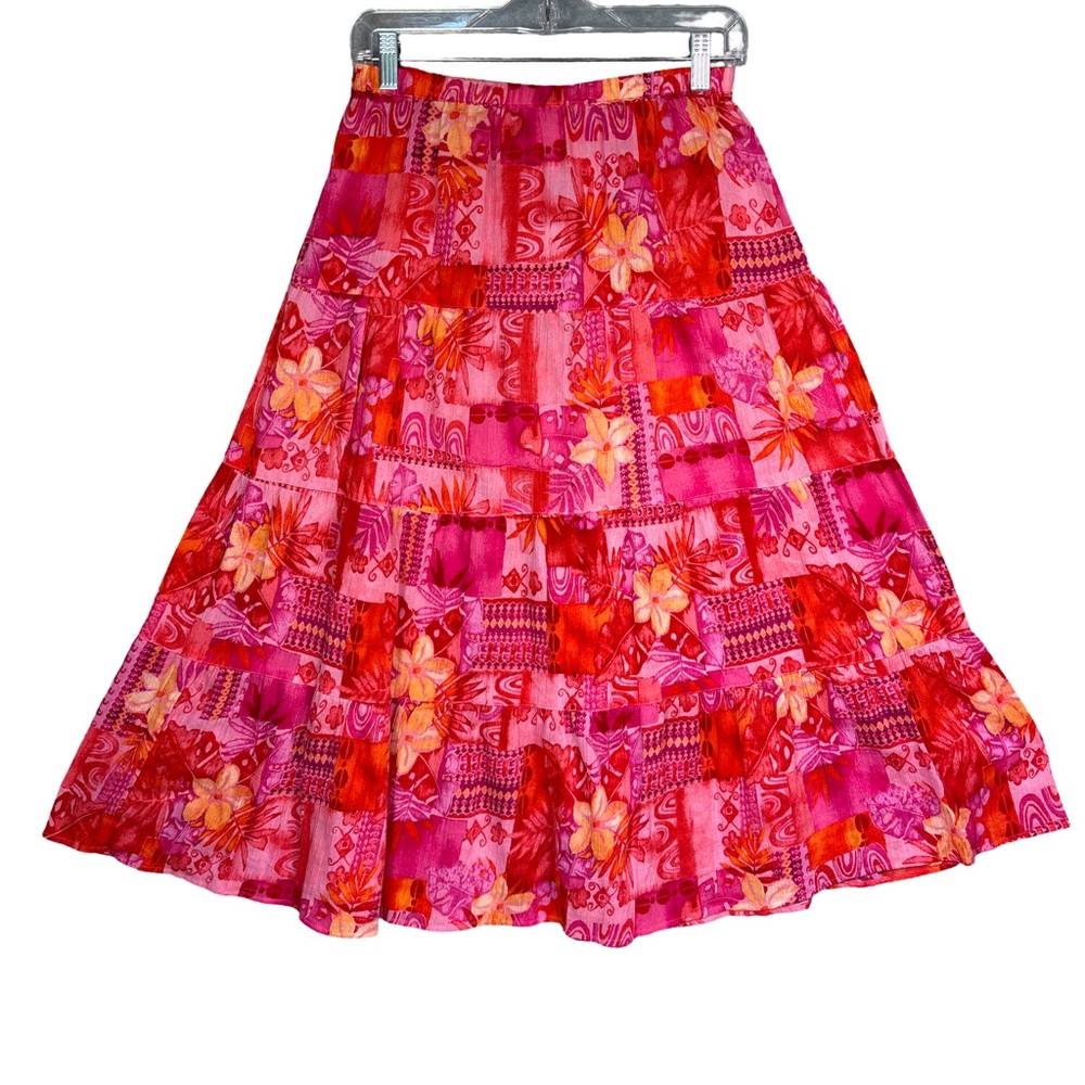 Draper’s & Damon Elegant Floral Cotton  Midi Skirt in Pink and Red Medium NWT